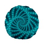 Glossy Pastel Blue Beaded Spiral Fractal Standard 15  Premium Flano Round Cushion 