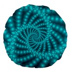 Glossy Pastel Blue Beaded Spiral Fractal Large 18  Premium Flano Round Cushion 