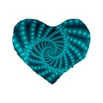 Glossy Pastel Blue Beaded Spiral Fractal Standard 16  Premium Flano Heart Shape Cushion 