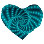 Glossy Pastel Blue Beaded Spiral Fractal Large 19  Premium Flano Heart Shape Cushion