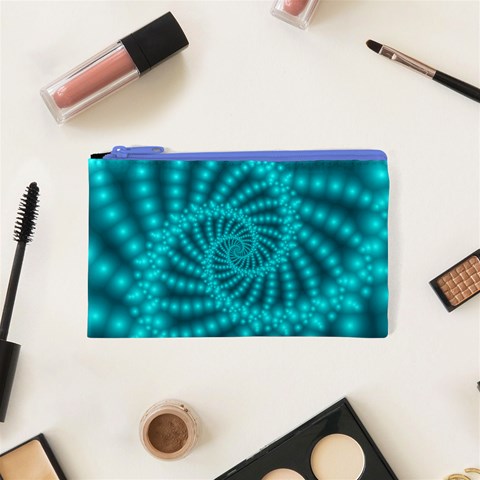 Glossy Pastel Blue Beaded Spiral Fractal Cosmetic Bag (XS) from ArtsNow.com Front