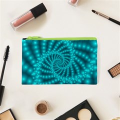 Glossy Pastel Blue Beaded Spiral Fractal Cosmetic Bag (XS) from ArtsNow.com Front