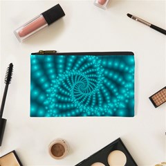 Glossy Pastel Blue Beaded Spiral Fractal Cosmetic Bag (XS) from ArtsNow.com Front