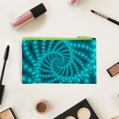 Glossy Pastel Blue Beaded Spiral Fractal Cosmetic Bag (XS) from ArtsNow.com Back