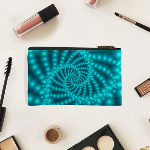 Glossy Pastel Blue Beaded Spiral Fractal Cosmetic Bag (XS) from ArtsNow.com Back