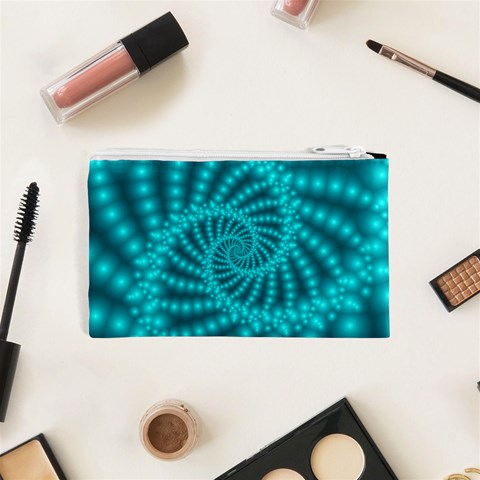 Glossy Pastel Blue Beaded Spiral Fractal Cosmetic Bag (XS) from ArtsNow.com Back