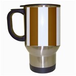 Vertical Stripes - White and Golden Brown Travel Mug (White)