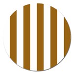 Vertical Stripes - White and Golden Brown Magnet 5  (Round)