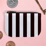 Vertical Stripes - White and Dark Sienna Brown Mini Coin Purse