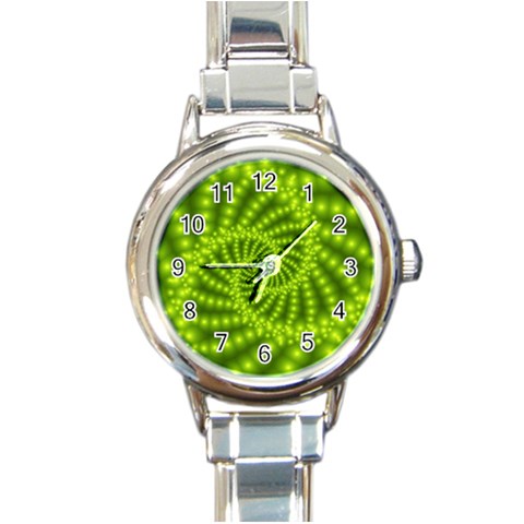 Glossy Lime Green Beaded Spiral Fractal Round Italian Charm Watch from ArtsNow.com Front