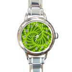 Glossy Lime Green Beaded Spiral Fractal Round Italian Charm Watch