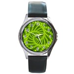 Glossy Lime Green Beaded Spiral Fractal Round Metal Watch