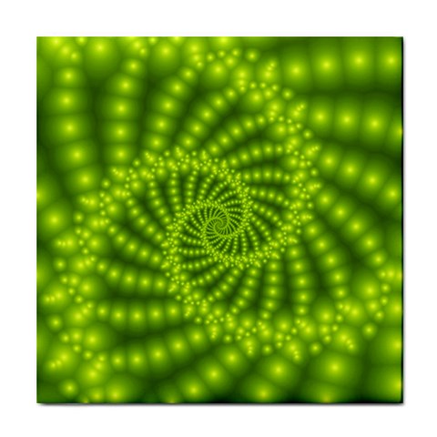 Glossy Lime Green Beaded Spiral Fractal Tile Coaster from ArtsNow.com Front