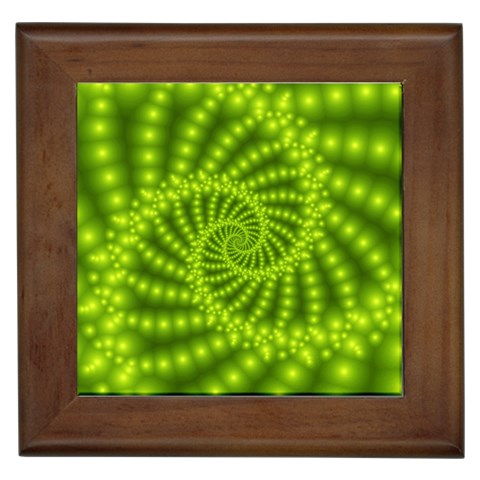 Glossy Lime Green Beaded Spiral Fractal Framed Tile from ArtsNow.com Front