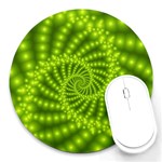 Glossy Lime Green Beaded Spiral Fractal Round Mousepad