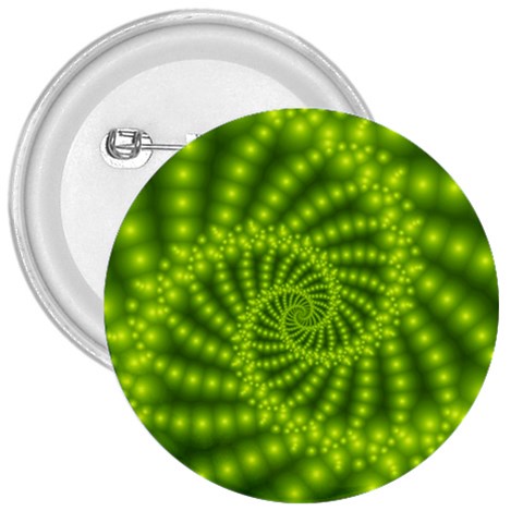 Glossy Lime Green Beaded Spiral Fractal 3  Button from ArtsNow.com Front