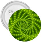 Glossy Lime Green Beaded Spiral Fractal 3  Button