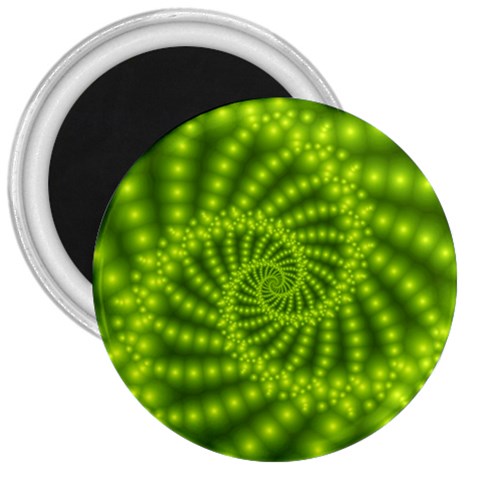 Glossy Lime Green Beaded Spiral Fractal 3  Magnet from ArtsNow.com Front