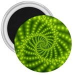 Glossy Lime Green Beaded Spiral Fractal 3  Magnet