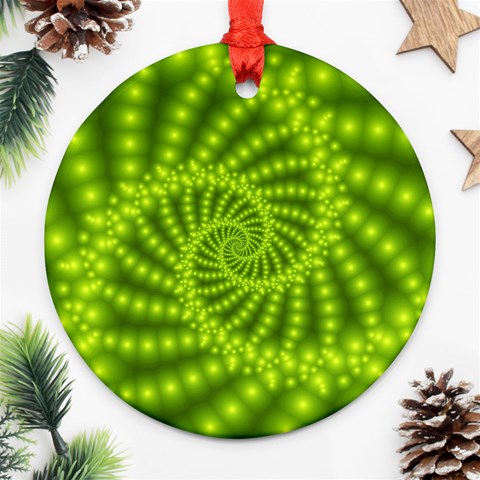 Glossy Lime Green Beaded Spiral Fractal Ornament (Round) from ArtsNow.com Front