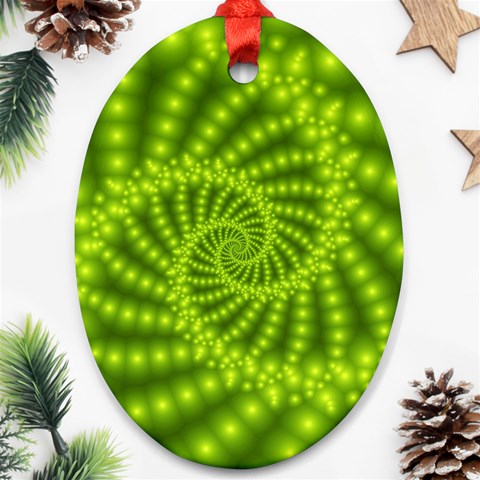 Glossy Lime Green Beaded Spiral Fractal Ornament (Oval) from ArtsNow.com Front