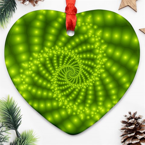 Glossy Lime Green Beaded Spiral Fractal Ornament (Heart) from ArtsNow.com Front