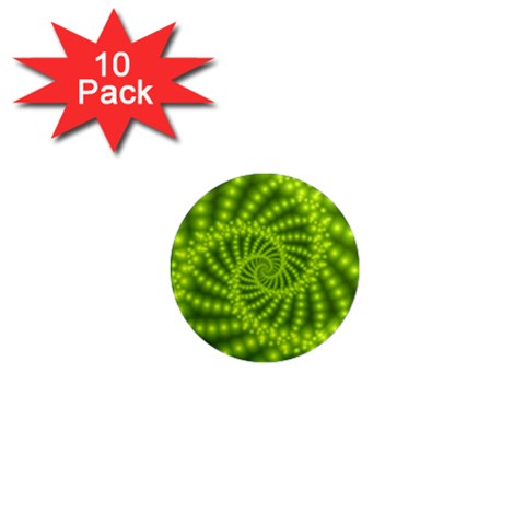 Glossy Lime Green Beaded Spiral Fractal 1  Mini Magnet (10 pack)  from ArtsNow.com Front