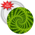 Glossy Lime Green Beaded Spiral Fractal 3  Button (10 pack)