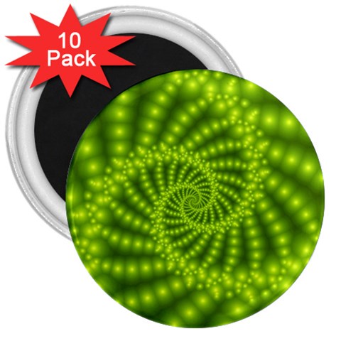 Glossy Lime Green Beaded Spiral Fractal 3  Magnet (10 pack) from ArtsNow.com Front