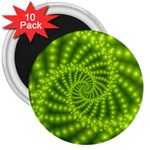 Glossy Lime Green Beaded Spiral Fractal 3  Magnet (10 pack)