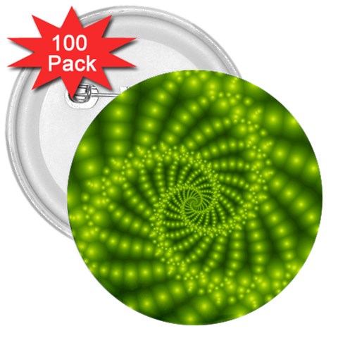 Glossy Lime Green Beaded Spiral Fractal 3  Button (100 pack) from ArtsNow.com Front