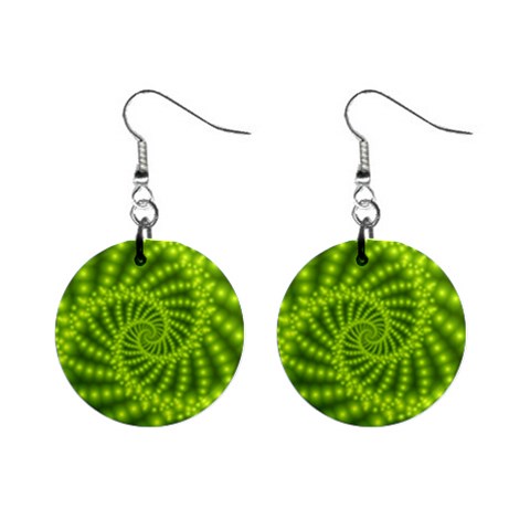 Glossy Lime Green Beaded Spiral Fractal 1  Button Earrings from ArtsNow.com Front