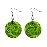 Glossy Lime Green Beaded Spiral Fractal 1  Button Earrings