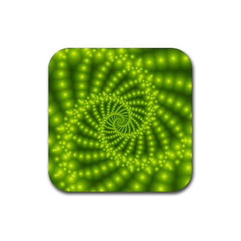 Glossy Lime Green Beaded Spiral Fractal Rubber Coaster (Square) from ArtsNow.com Front