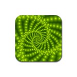 Glossy Lime Green Beaded Spiral Fractal Rubber Coaster (Square)