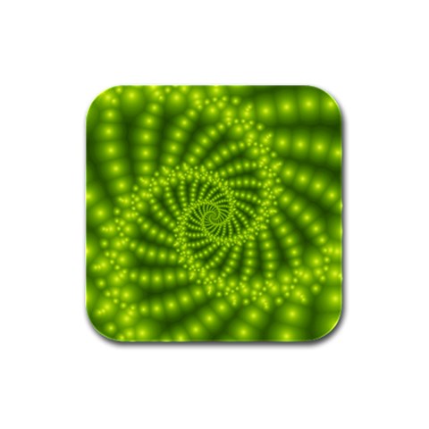 Glossy Lime Green Beaded Spiral Fractal Rubber Square Coaster (4 pack) from ArtsNow.com Front