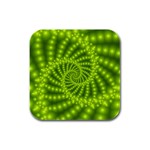 Glossy Lime Green Beaded Spiral Fractal Rubber Square Coaster (4 pack)