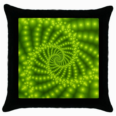 Glossy Lime Green Beaded Spiral Fractal Throw Pillow Case (Black) from ArtsNow.com Front