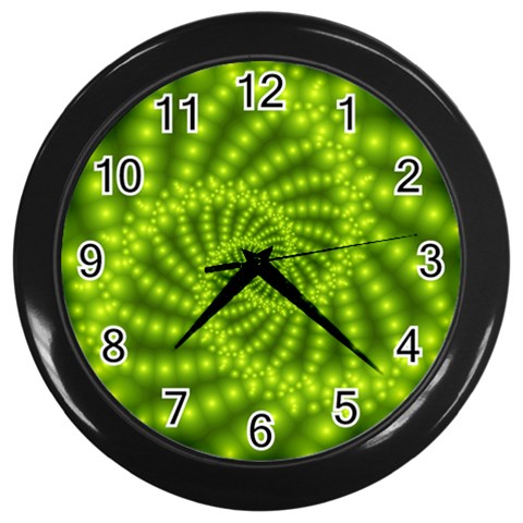 Glossy Lime Green Beaded Spiral Fractal Wall Clock (Black) from ArtsNow.com Front