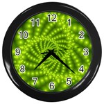 Glossy Lime Green Beaded Spiral Fractal Wall Clock (Black)