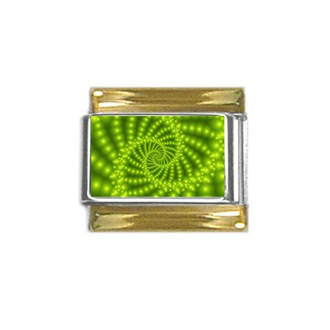 Glossy Lime Green Beaded Spiral Fractal Gold Trim Italian Charm (9mm) from ArtsNow.com Front