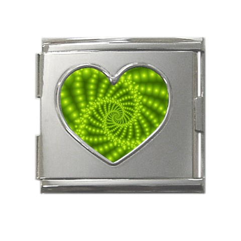 Glossy Lime Green Beaded Spiral Fractal Mega Link Heart Italian Charm (18mm) from ArtsNow.com Front