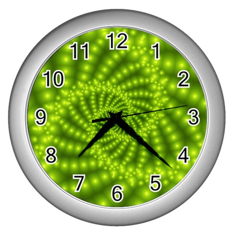 Glossy Lime Green Beaded Spiral Fractal Wall Clock (Silver) from ArtsNow.com Front