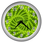 Glossy Lime Green Beaded Spiral Fractal Wall Clock (Silver)