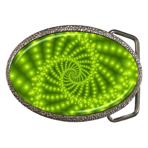 Glossy Lime Green Beaded Spiral Fractal Belt Buckle from ArtsNow.com Front