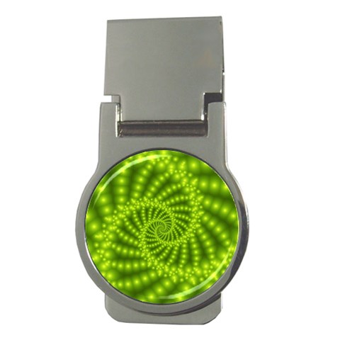 Glossy Lime Green Beaded Spiral Fractal Money Clip (Round) from ArtsNow.com Front