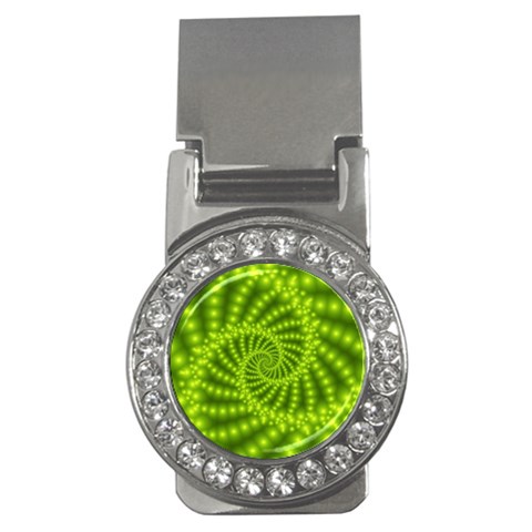 Glossy Lime Green Beaded Spiral Fractal Money Clip (CZ) from ArtsNow.com Front