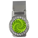 Glossy Lime Green Beaded Spiral Fractal Money Clip (CZ)