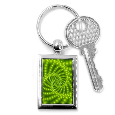 Glossy Lime Green Beaded Spiral Fractal Key Chain (Rectangle) from ArtsNow.com Front