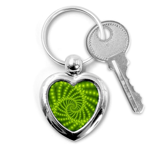 Glossy Lime Green Beaded Spiral Fractal Key Chain (Heart) from ArtsNow.com Front